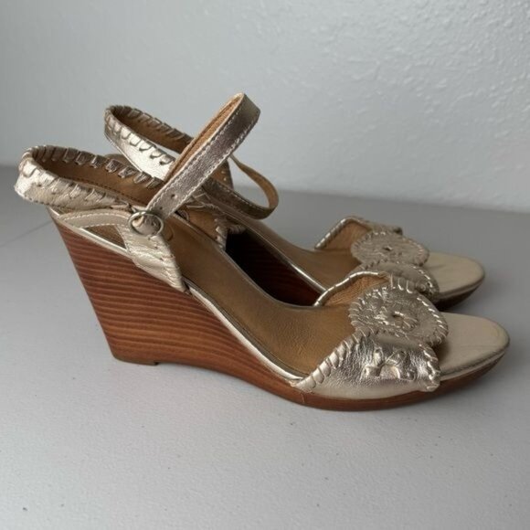 Jack Rogers Luccia stardust gold wedge heeled sandals ankle strap 10 - Picture 7 of 11